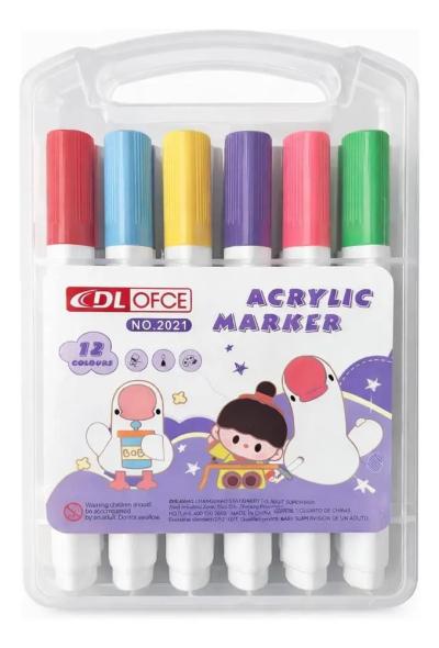 MARCADORES ACRíLICOS X 12 COLORES ESTUCHE ACRYLIC DLOFCE 2021