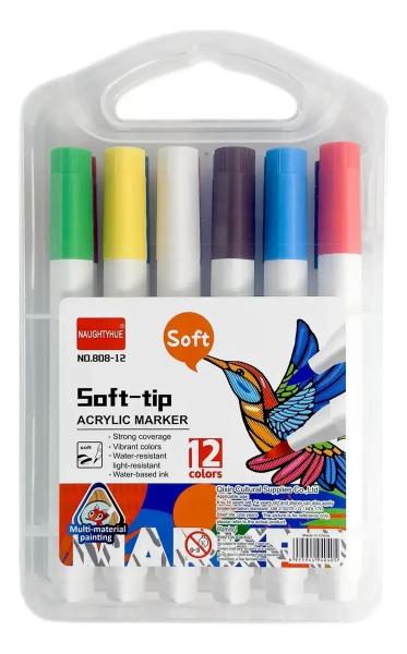 FIBRONES ACRILICOS PUNTA PINCEL 12 COLORES CON ESTUCHE ARTE SOFT TIP